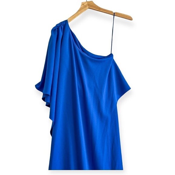 Badgley Mischka One-Shoulder Draped Cape Gown, Blue, Size 0, New with tag - Picture 8 of 14
